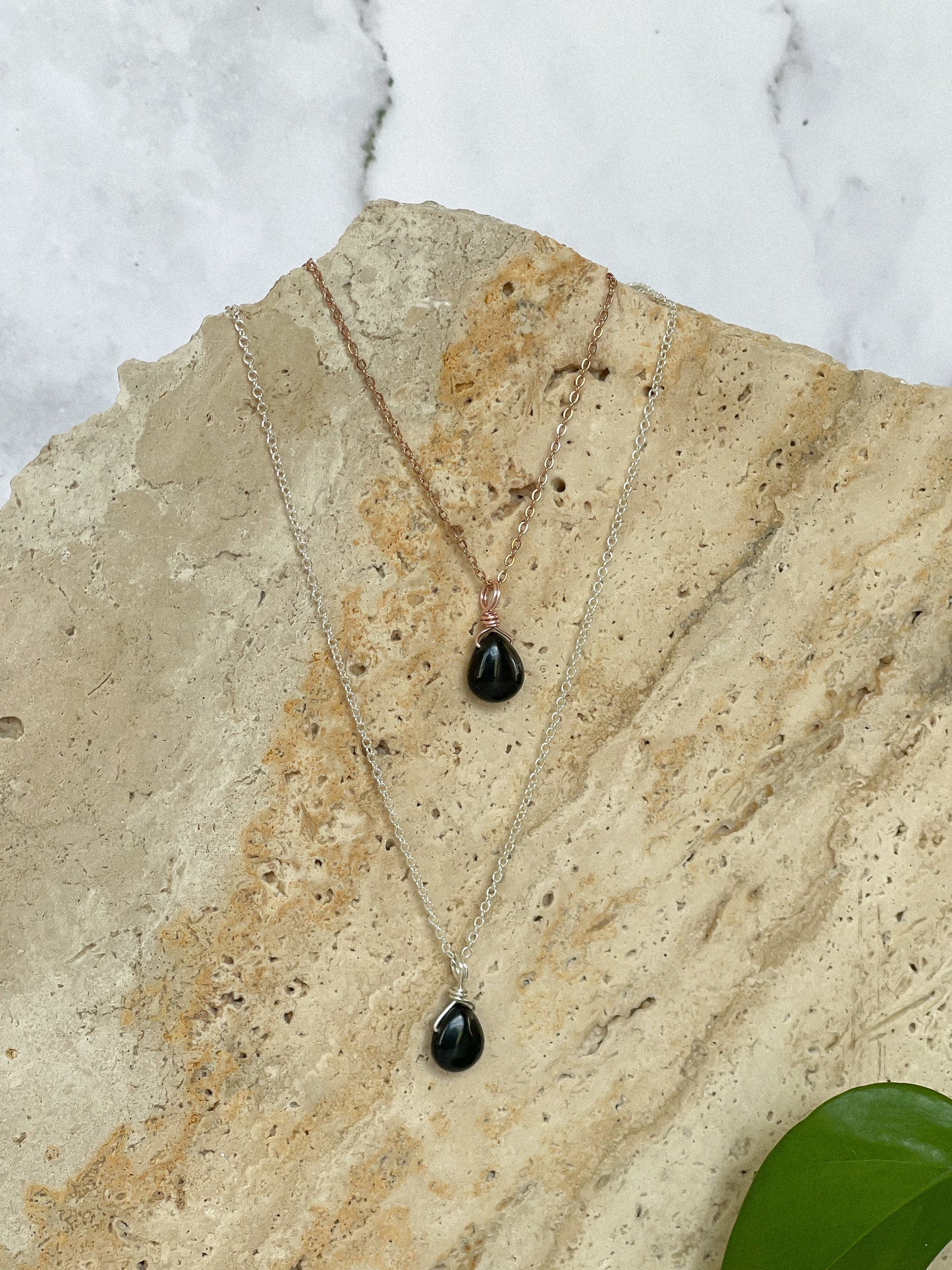 Black Agate Droplet Necklace