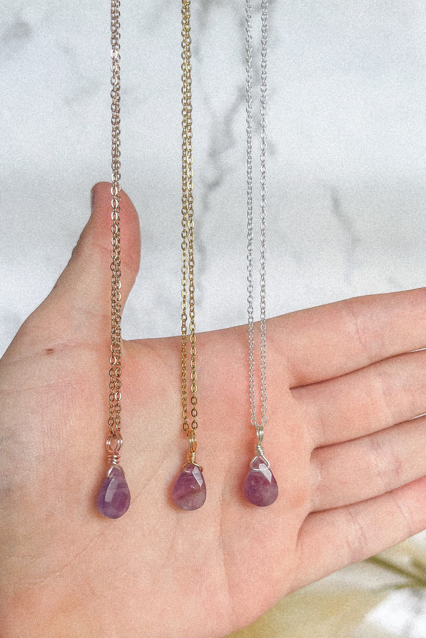 Amethyst Crystal Droplet Necklace