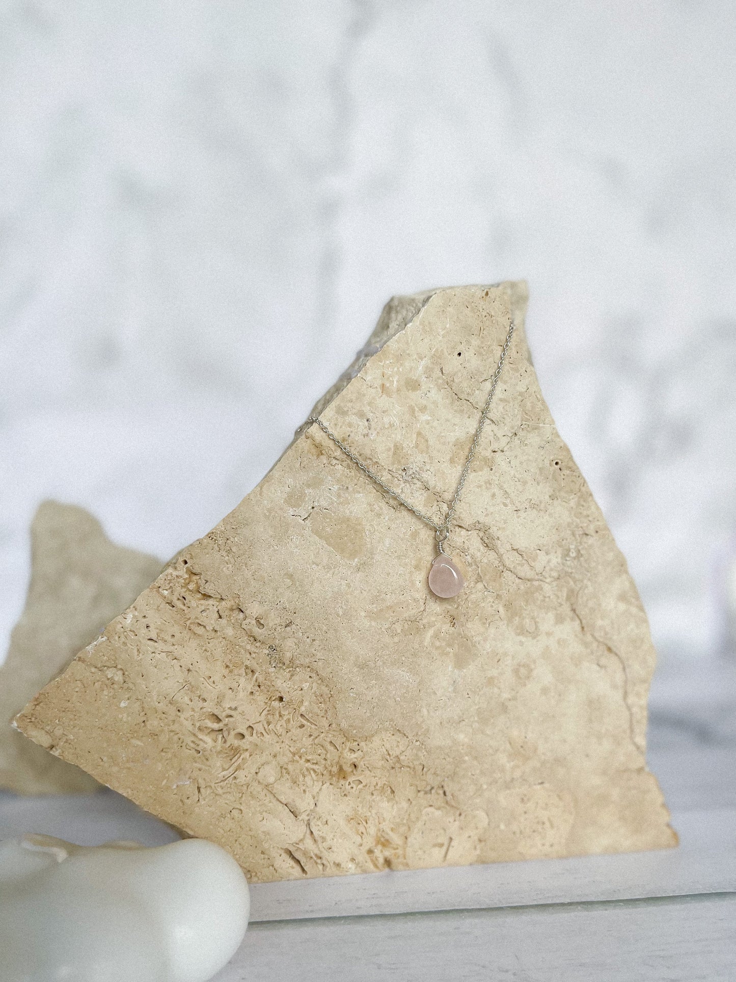 Rose Quartz Droplet Necklace