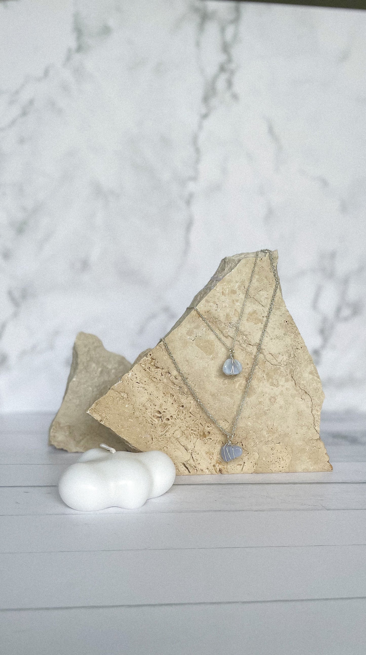 Blue Lace Agate Crystal Wrapped Necklace