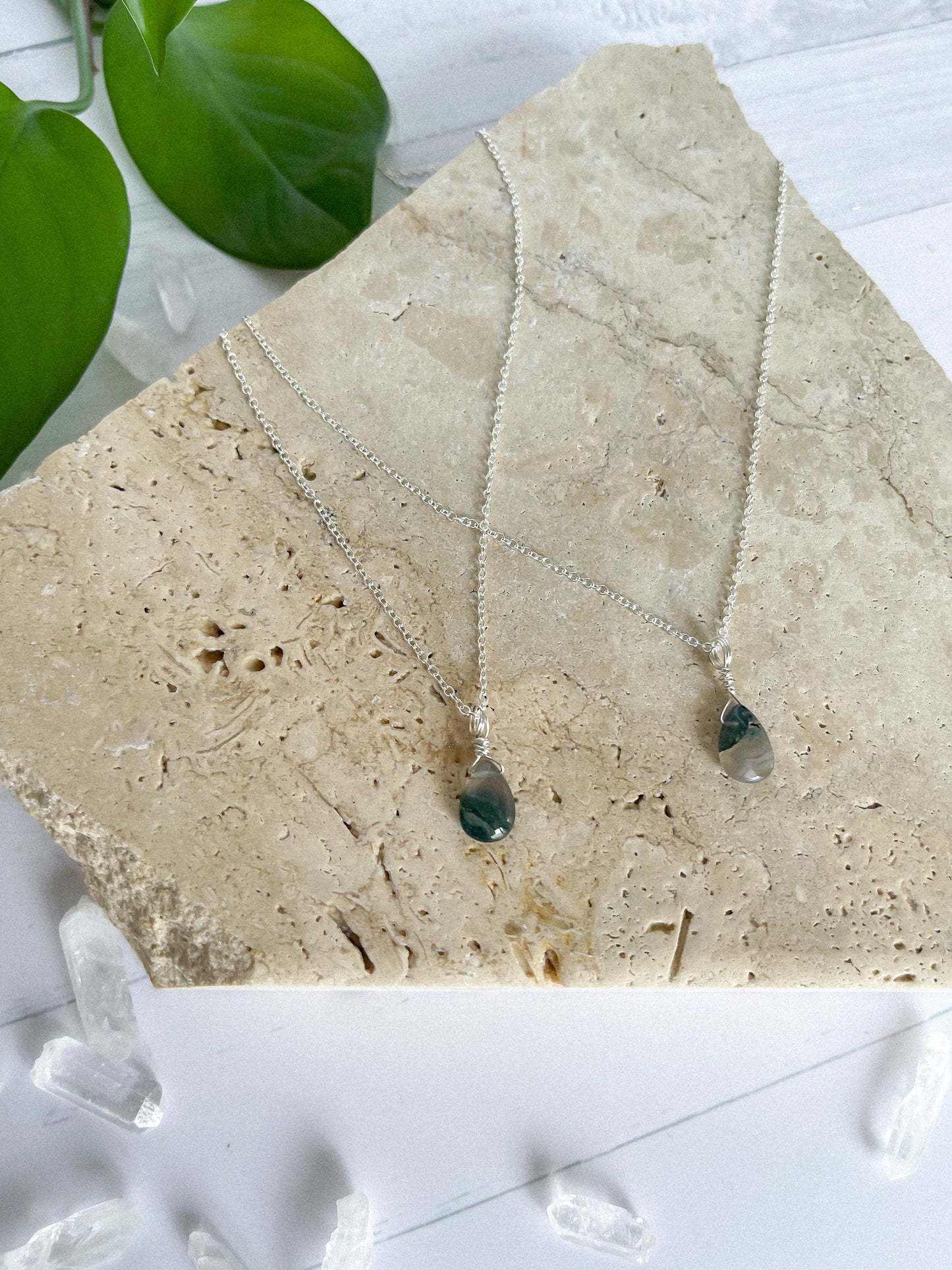 Moss Agate Droplet Necklace