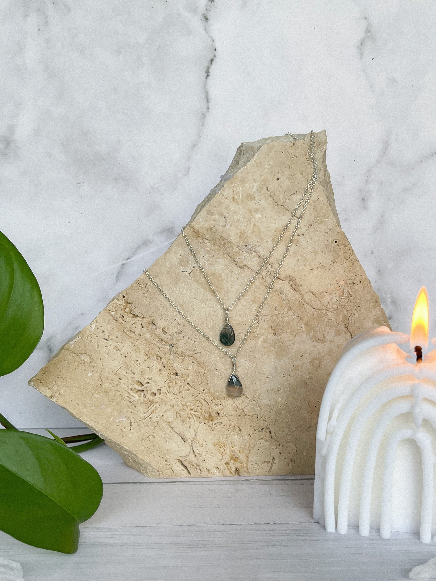 Moss Agate Droplet Necklace