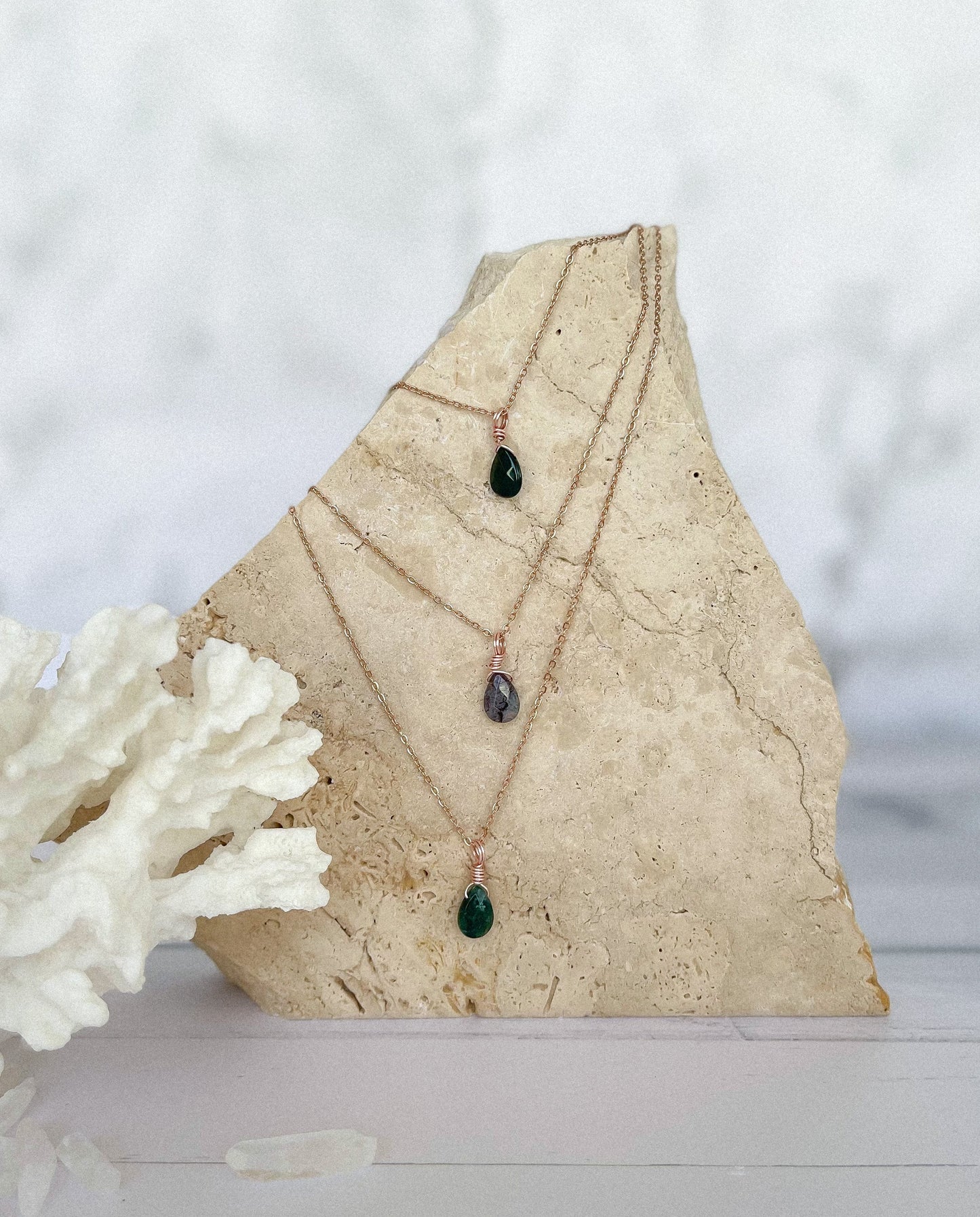 Moss Agate Droplet Necklace