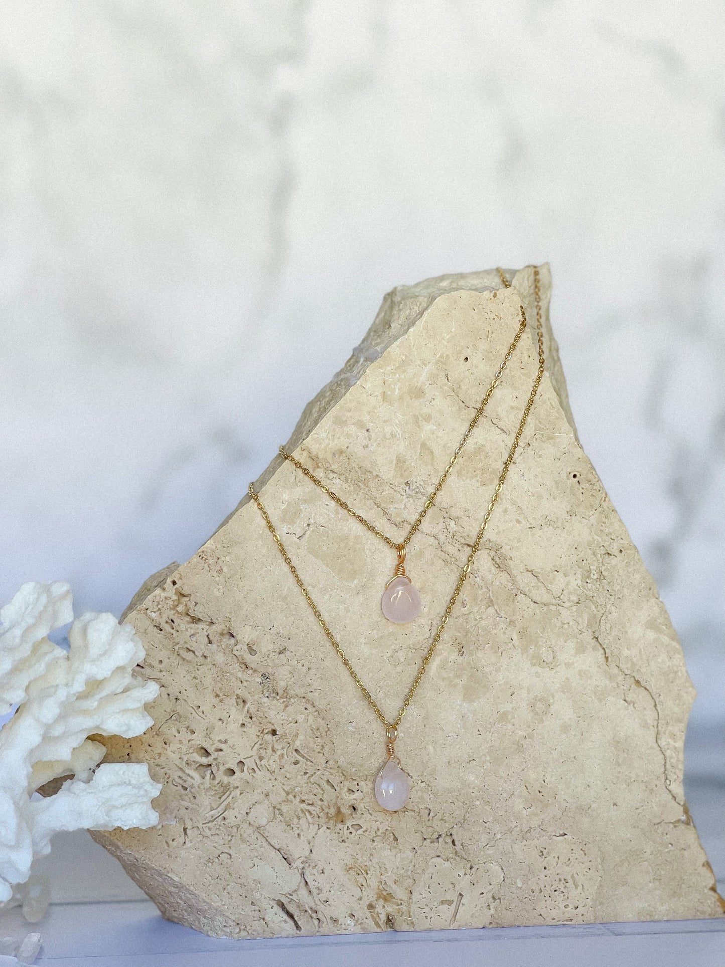 Rose Quartz Droplet Necklace