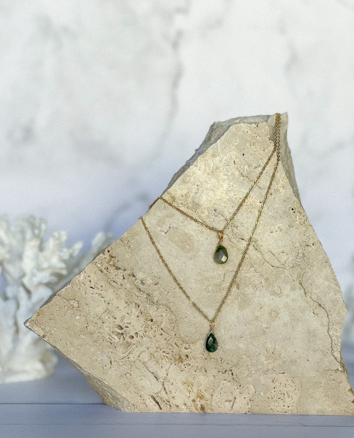 Moss Agate Droplet Necklace