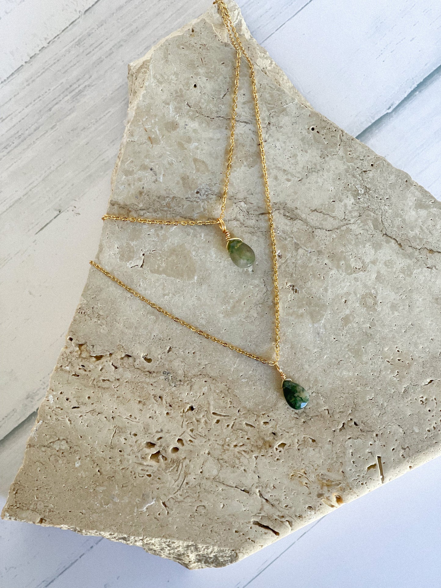Moss Agate Droplet Necklace