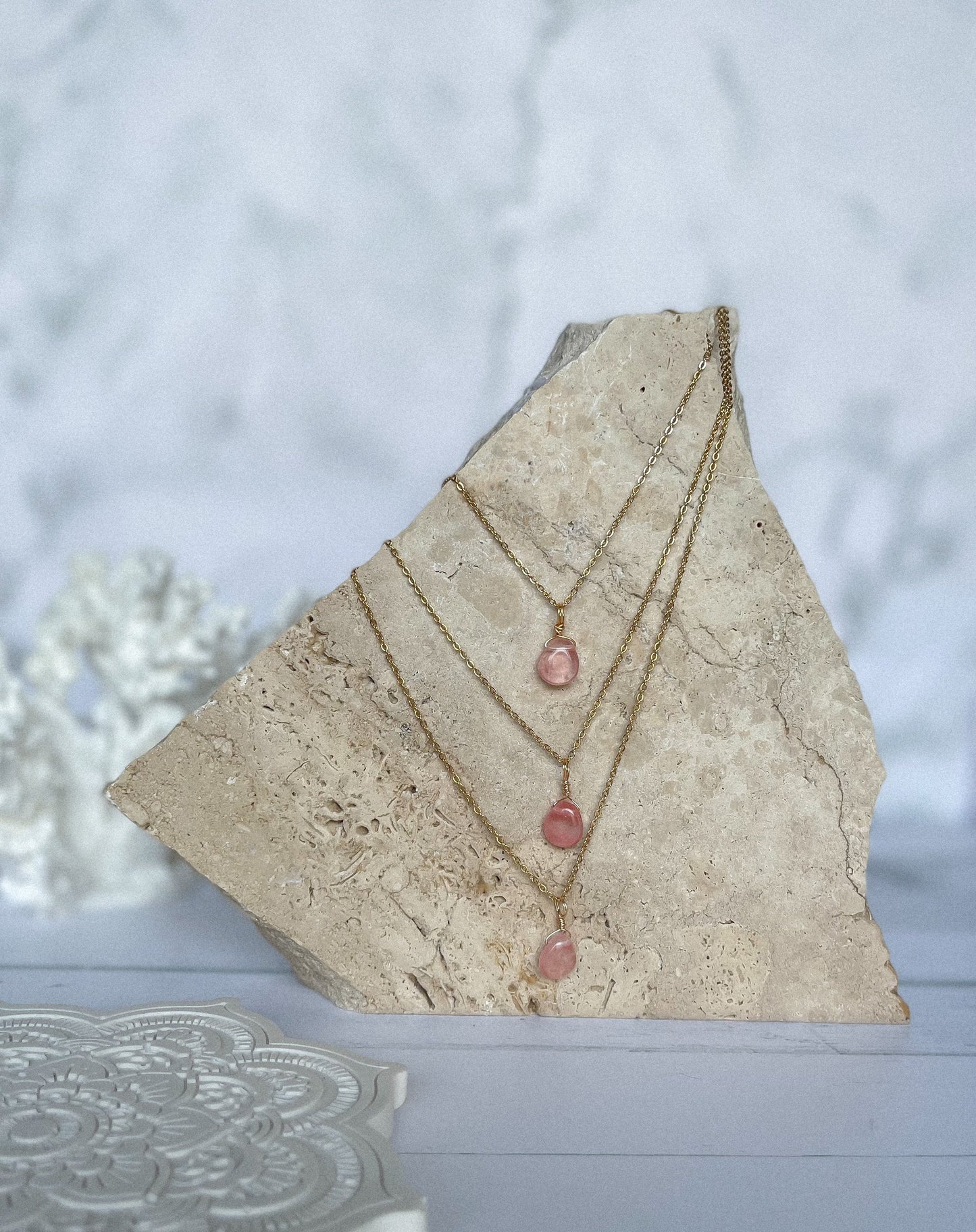 Strawberry Quartz Droplet Necklace