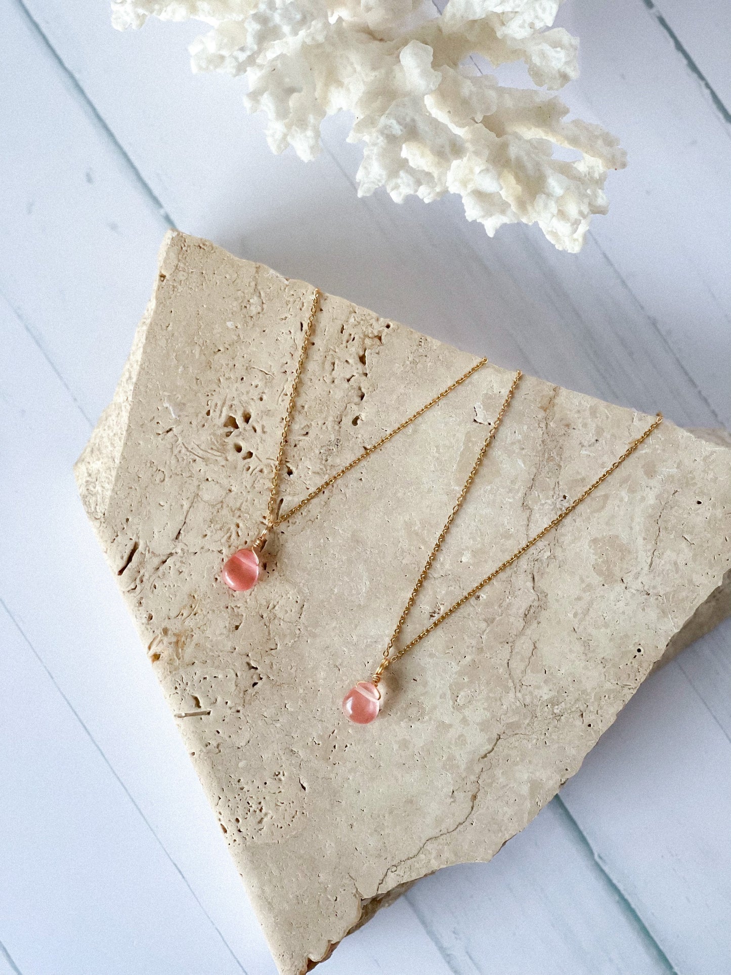 Strawberry Quartz Droplet Necklace