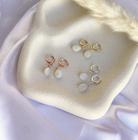 Moonstone huggies in Rose gold, Gold and Sterling silver