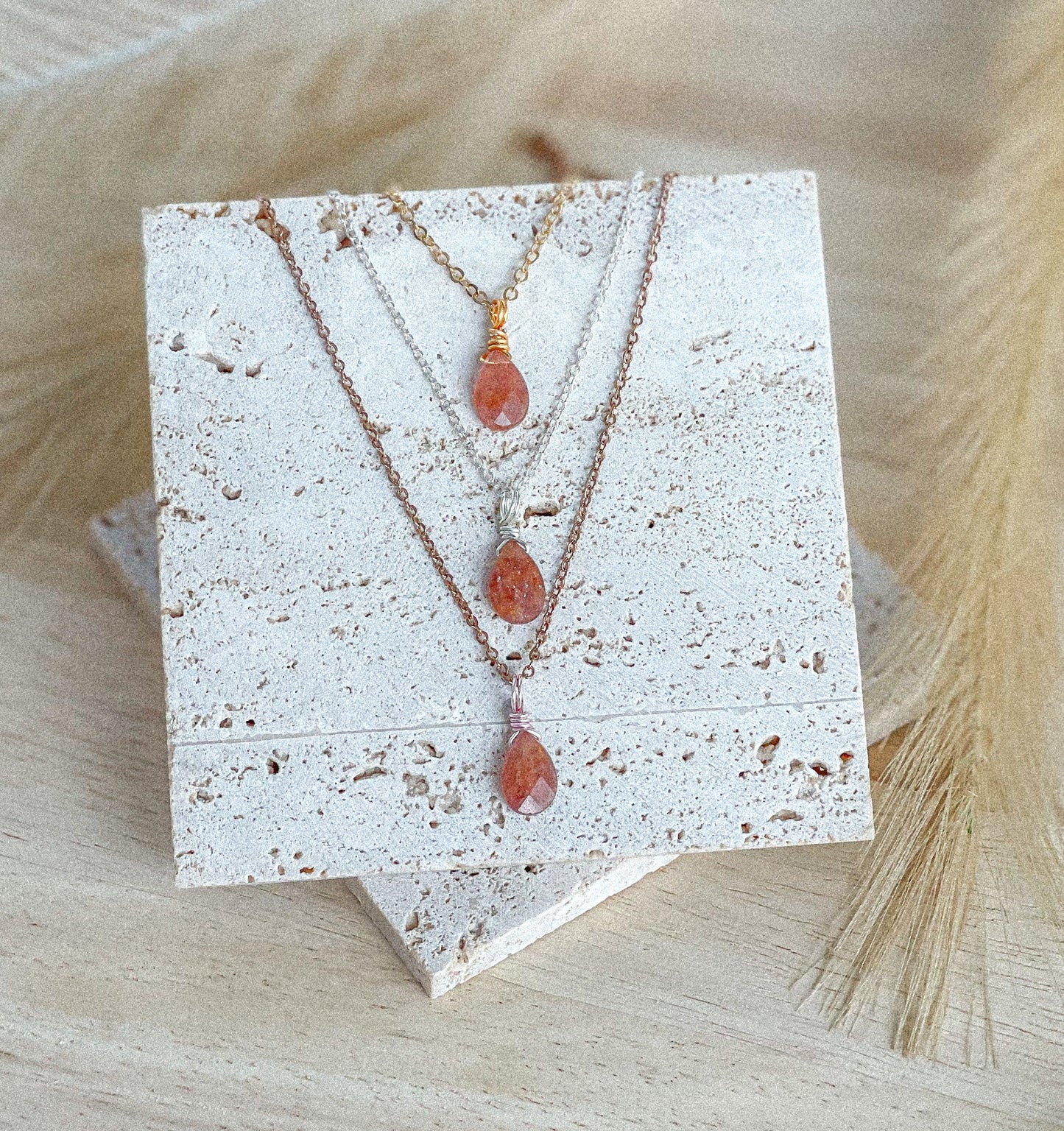 Sunstone Droplet Necklace