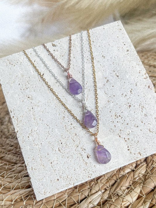 Amethyst Crystal Droplet Necklace