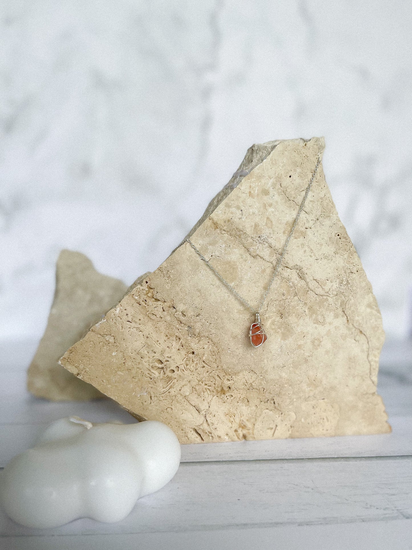 Carnelian Crystal Wrapped Necklace