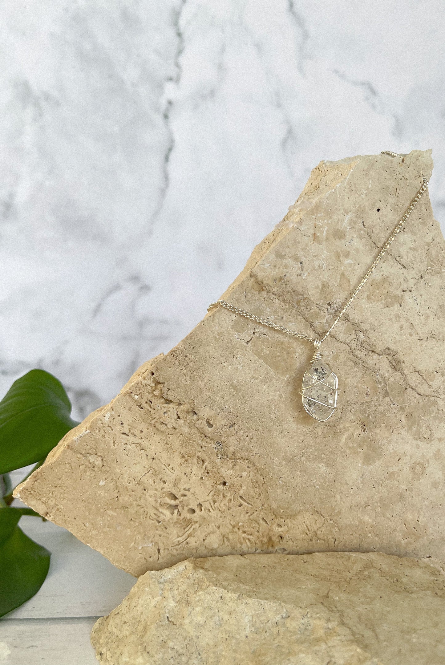 Herkimer Diamond Crystal Wrapped Necklace